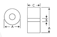 Dimensional Drawing for 0.0004 Inch (in) Inside Diameter (B) and 0.0100 Inch (in) Thickness (C) Standard Precision Sapphire Orifice (22329)