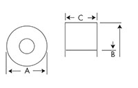 Dimensional Drawing for 0.0050 Inch (in) Inside Diameter (B) and 0.0250 Inch (in) Thickness (C) Standard Precision Sapphire Orifice (22241)